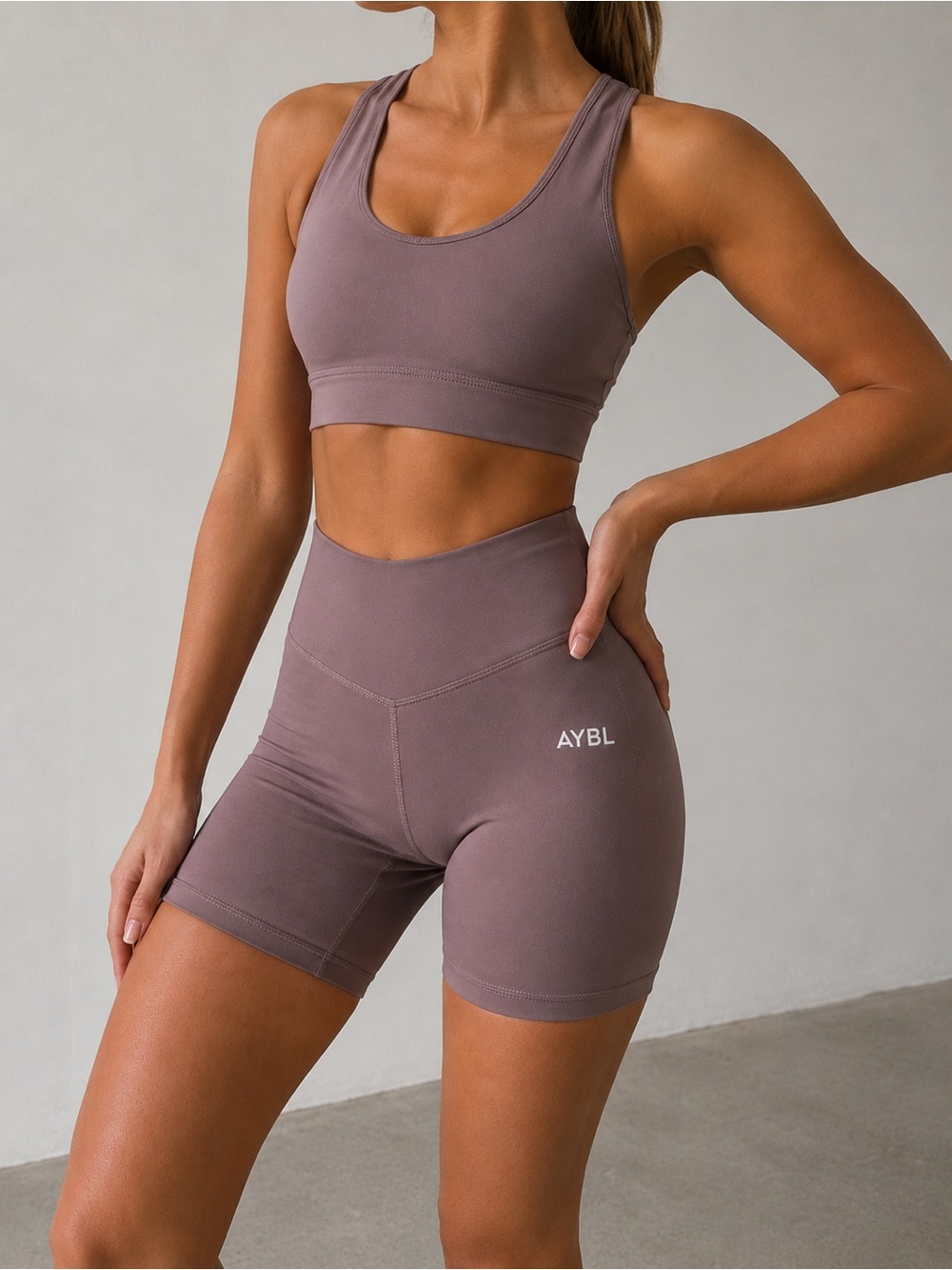 AYBL Mauve High Waisted Biker Shorts Gym Baddie Activewear M Yoga Athleisure